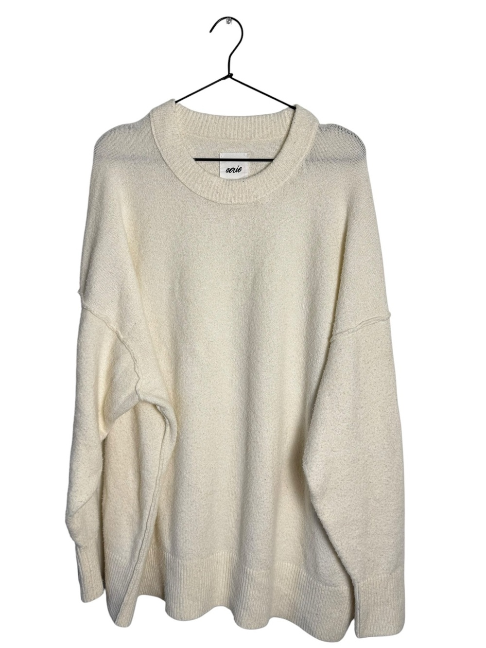 Aerie Cream Cozy Oversized Crew Neck Knit Sweater Size XL Slouchy Drop Shoulder